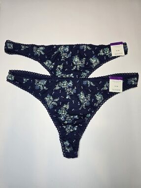 2pk Charter Club Everyday Cotton Women's Lace-Trim Thong Floral Paisley 2XL